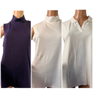 Womens Croft & Barrow Tank Tops XL White Purple Mock Neck 3 Pc Bundle Preppy Y2K